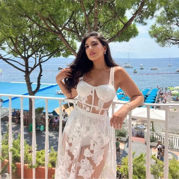 chinese dress ladies Akira Alina Lace Up Detail Maxi Dress | White main image 1